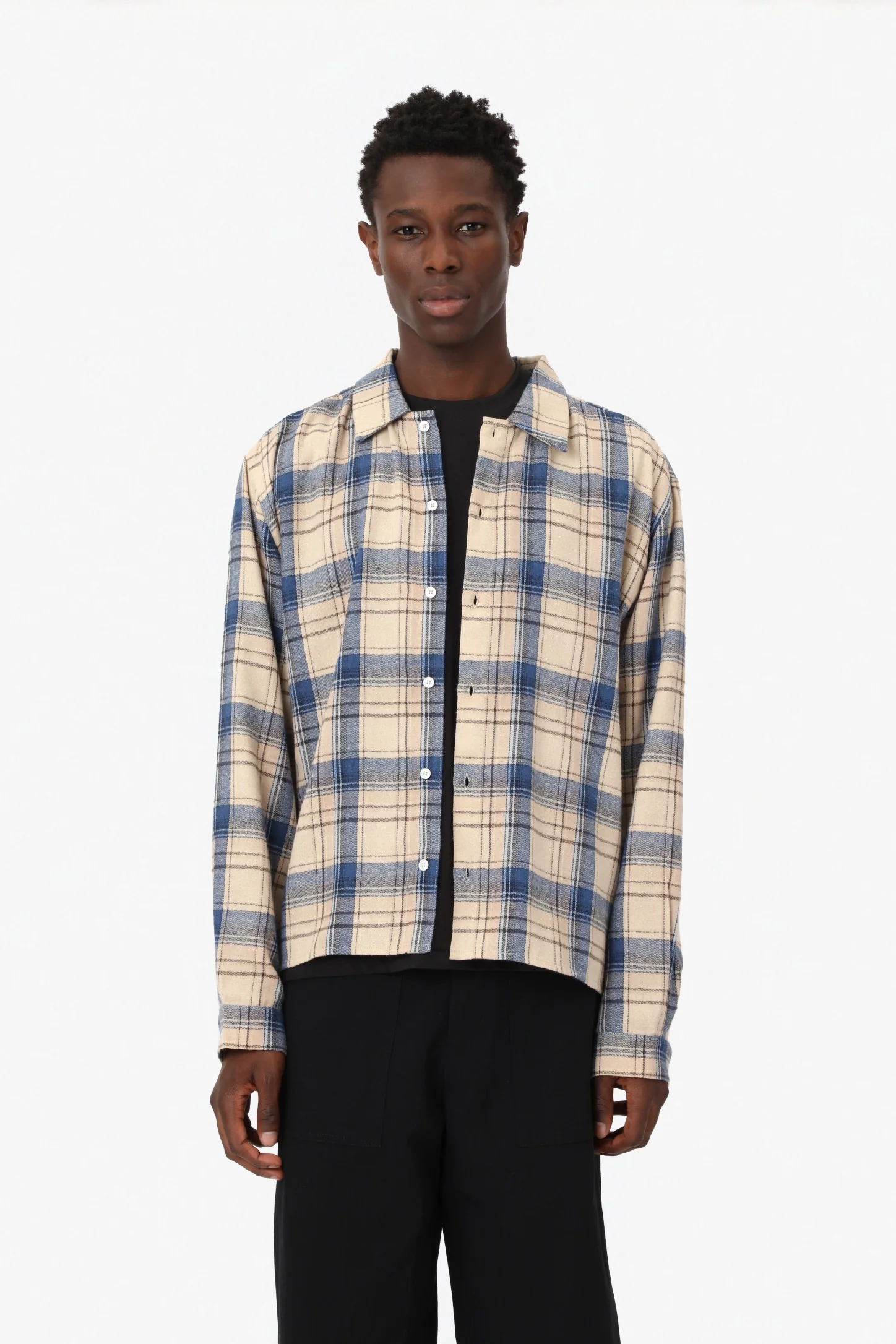 FLANNEL SHIRT BEIGE & BLUE - Image 3